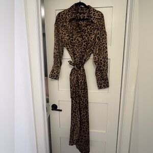 Banana Republic Leopard Print Long Shirt Dress with Self Tie Belt